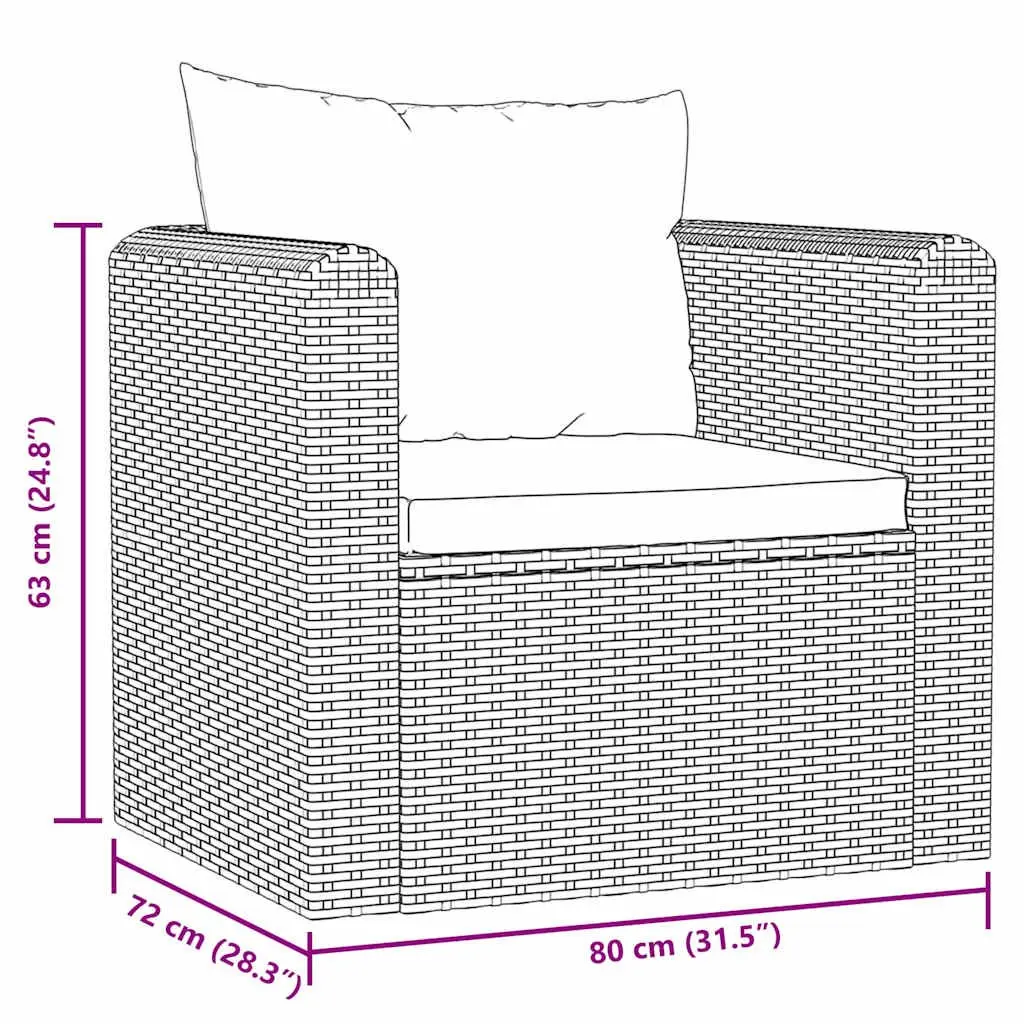 Black Poly Rattan Outdoor Single Sofa with Cushions