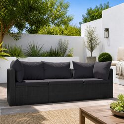 3 Piece Outdoor Sectional Sofa Set in Black Rattan
