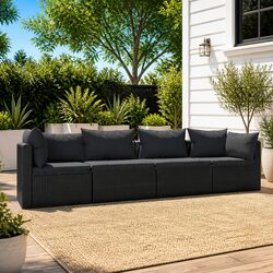 Stylish 4-Piece Poly Rattan Outdoor Sectional Sofa Set