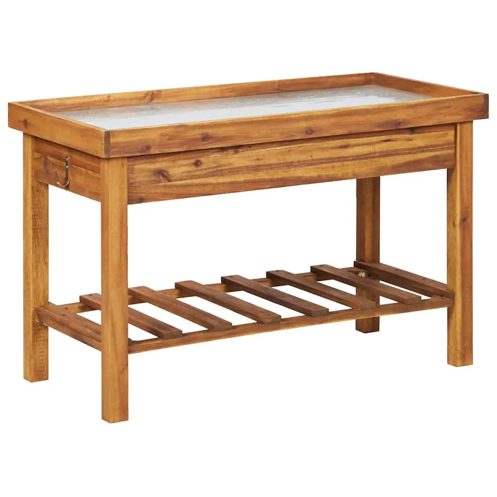 Garden Work Bench Solid Acacia Wood Zinc Top Brown