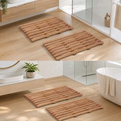 Acacia Wood Bath Mats Set of 2 Non-Slip Slatted Design