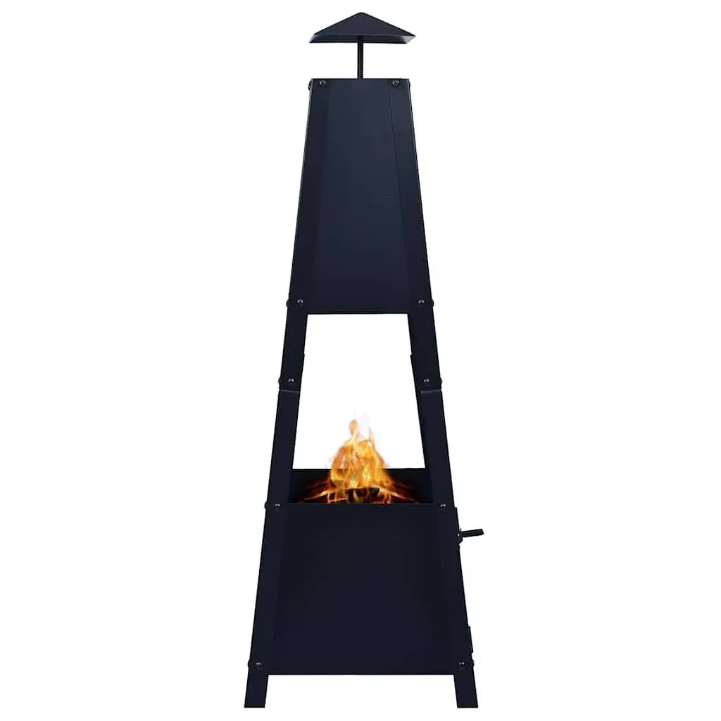 Fire Pit Powder-coated Steel 35 x 35 x 99 cm Black Pyramid Garden Outdoor Patio Heater