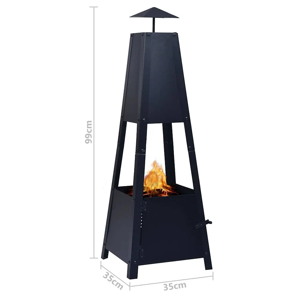 Fire Pit Powder-coated Steel 35 x 35 x 99 cm Black Pyramid Garden Outdoor Patio Heater