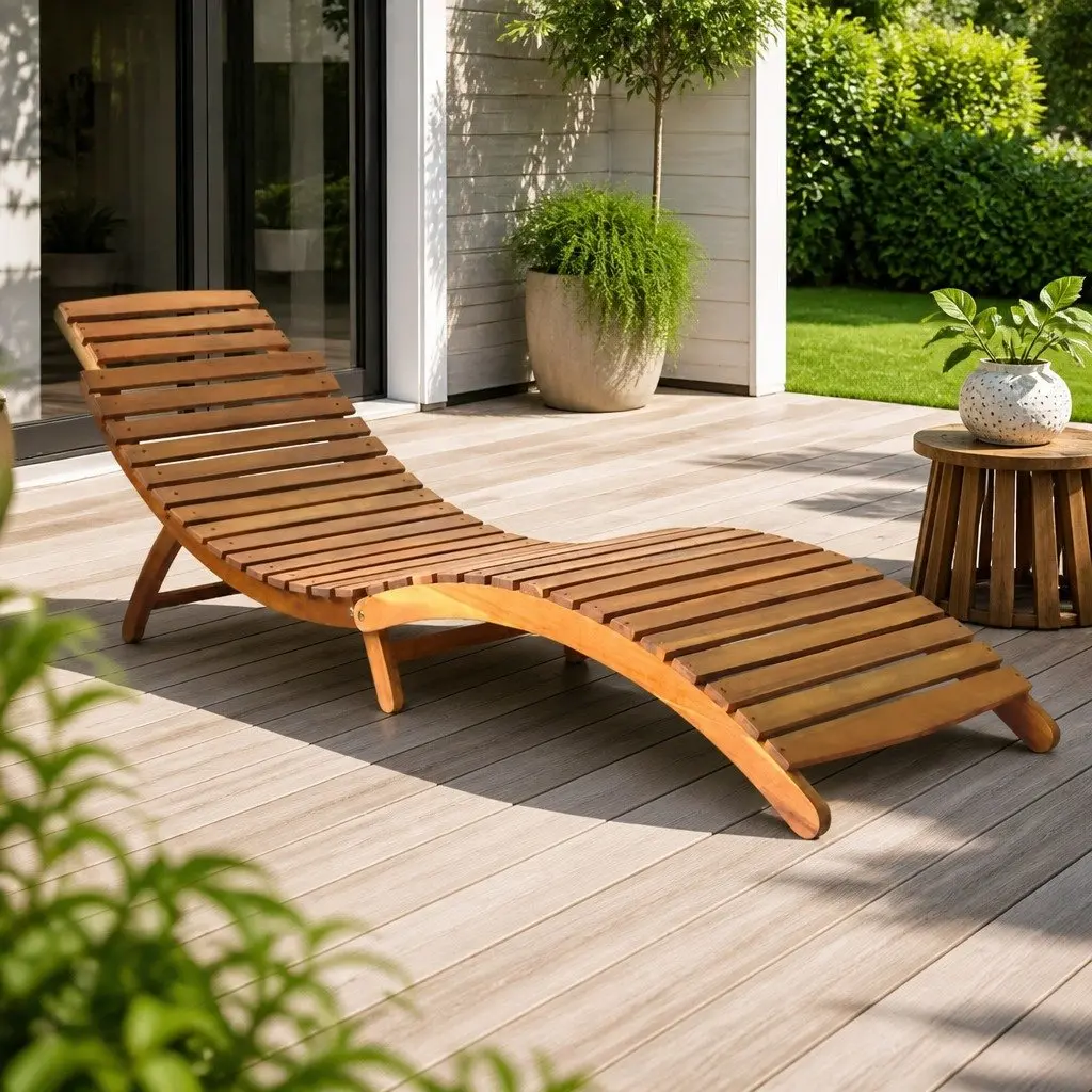 Folding Chair Brown Ergonomic Outdoor Patio Garden Lounge Sun Lounger Solid Acacia Wood