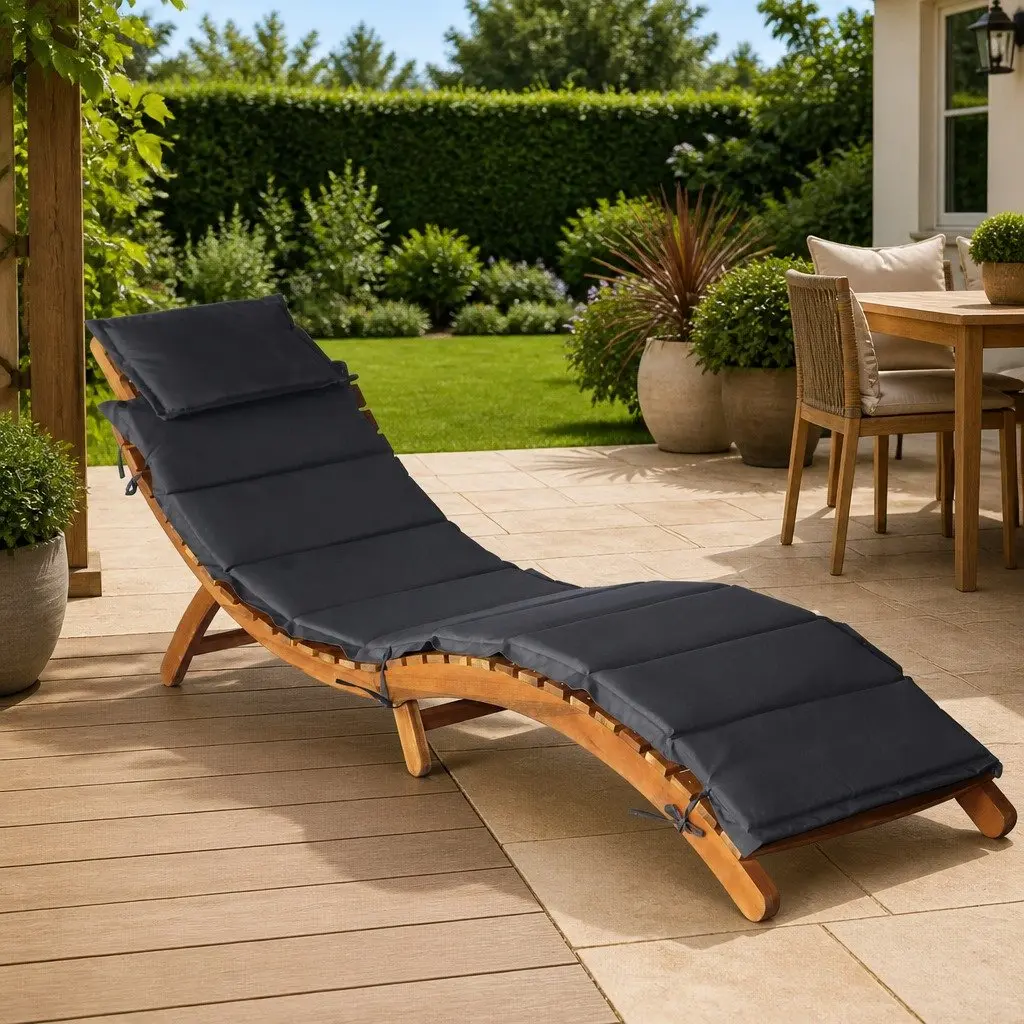 Folding Acacia Wood Sun Lounger with Grey Cushion