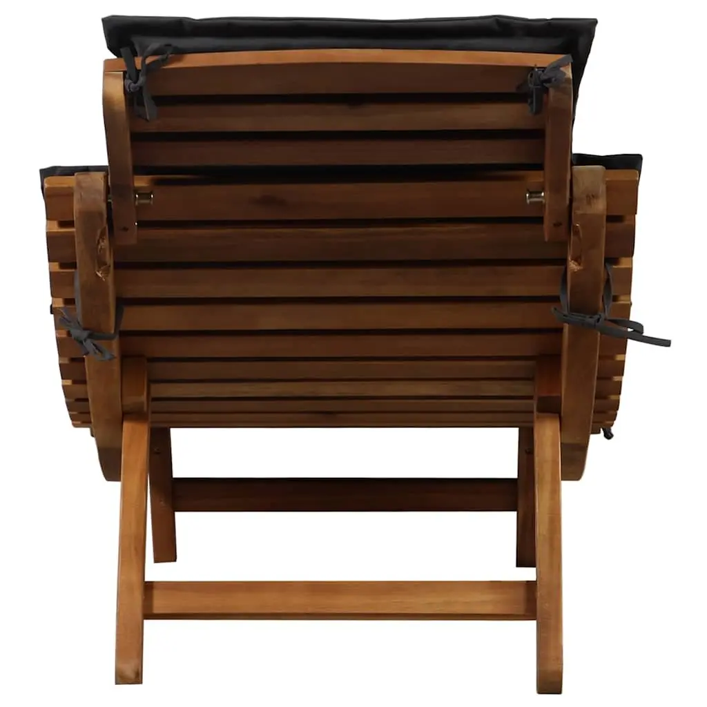 Folding Acacia Wood Sun Lounger with Grey Cushion
