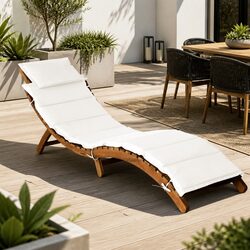 Solid Acacia Wood Folding Sun Lounger with Cream Cushion