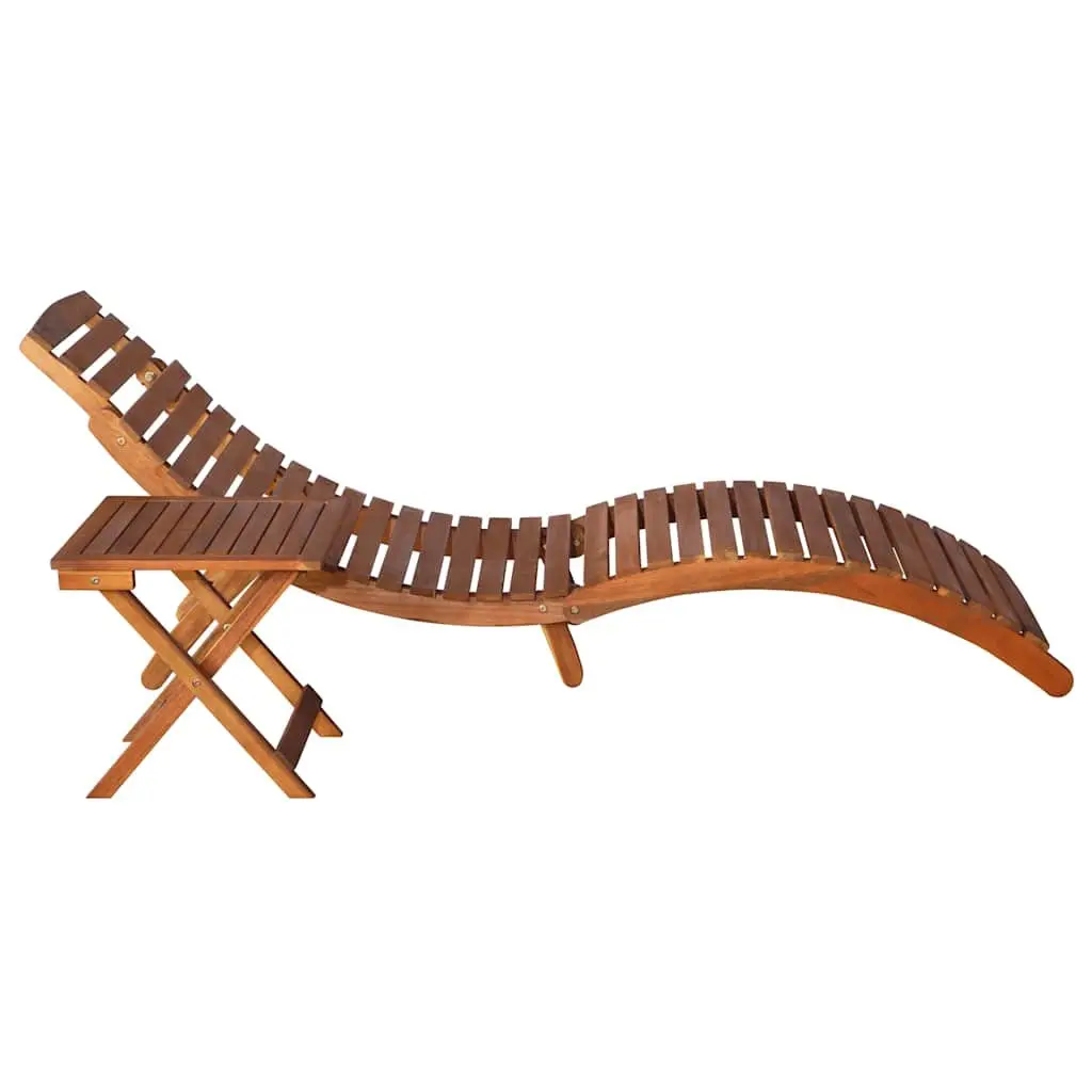Solid Acacia Wood Sun Lounger with Integrated Side Table