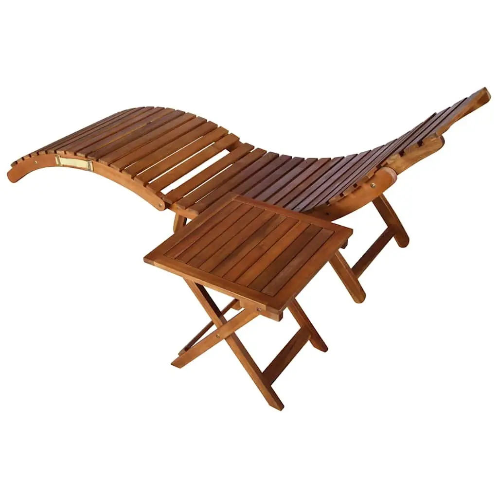 Solid Acacia Wood Sun Lounger with Integrated Side Table