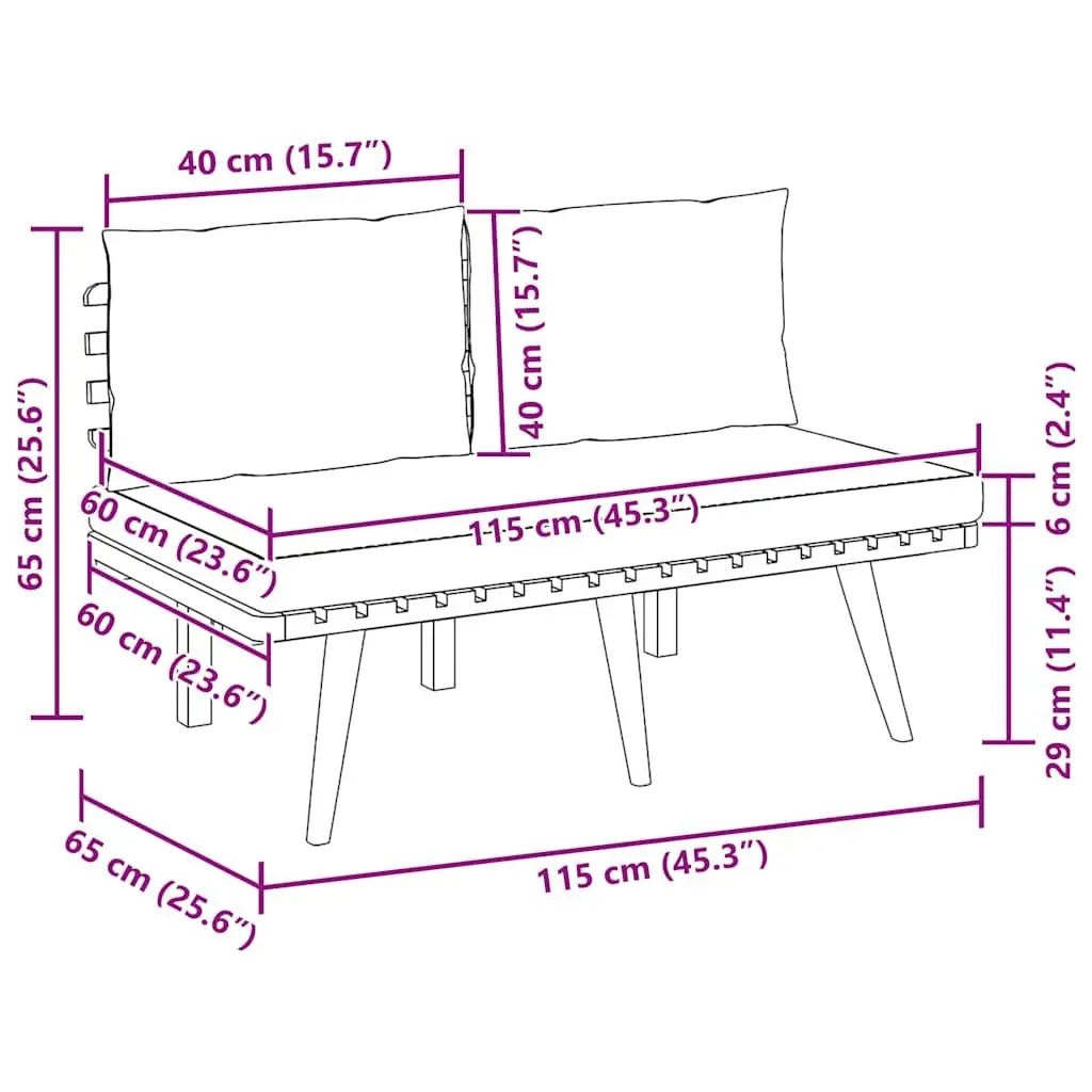 Garden Bench 115cm Outdoor Seating with Padded Cushions Brown Solid Wood