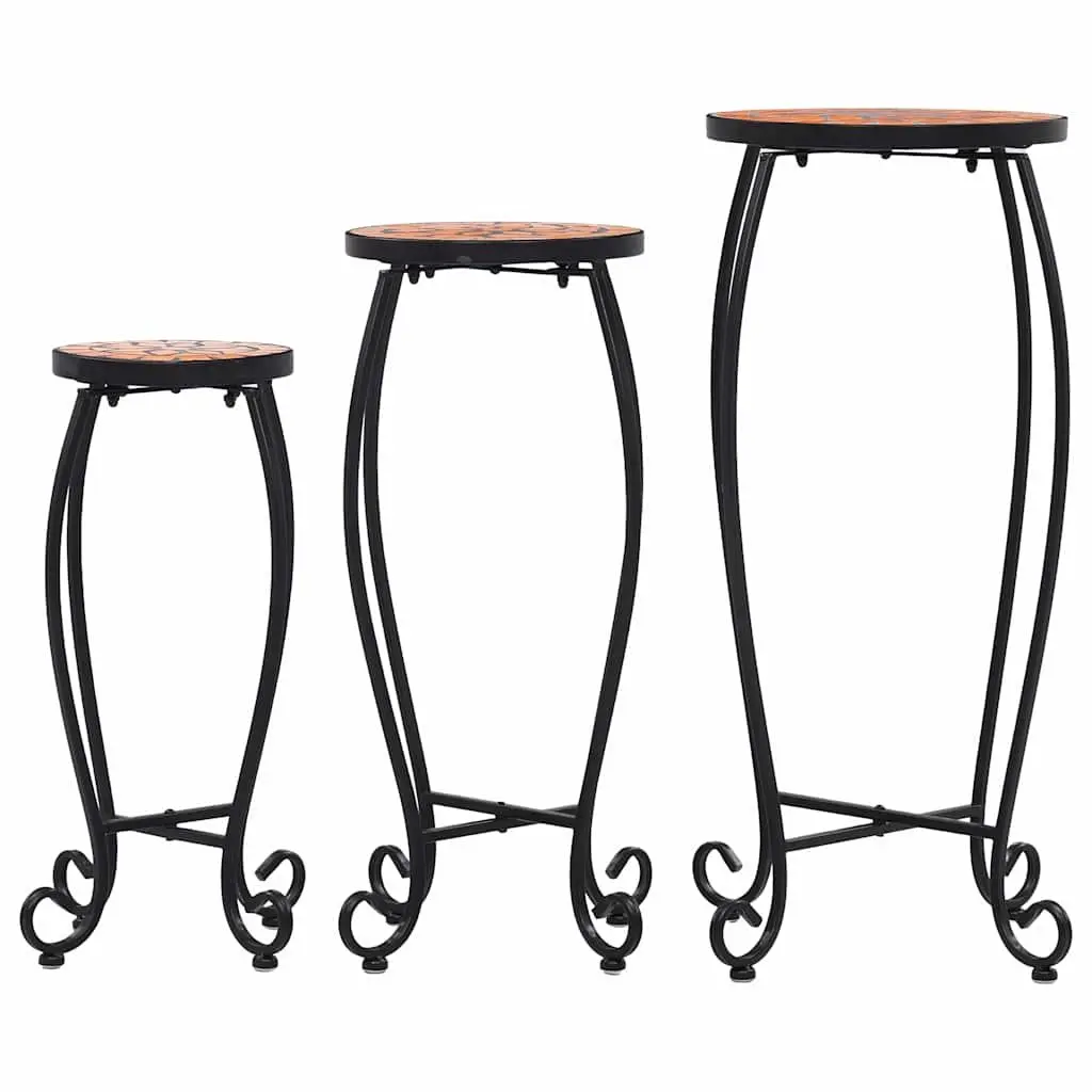 Mosaic Plant Stand Table Set 3pc Durable Ceramic Top