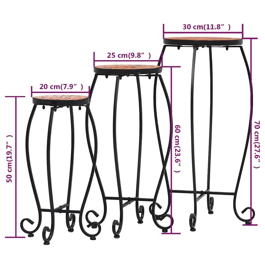 Mosaic Plant Stand Table Set 3pc Durable Ceramic Top