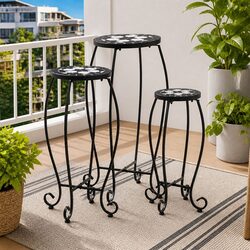 Mosaic Plant Stand Set of 3 - Durable Ceramic & Iron