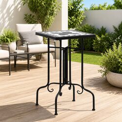 Mosaic Side Table Black White Ceramic Outdoor Garden Plant Stand Curved Legs