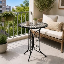 Durable Grey Mosaic Bistro Table 61cm Ceramic Top