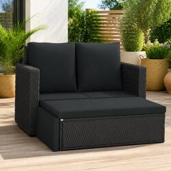 Durable 2 Piece Outdoor Rattan Sofa and Stool Set