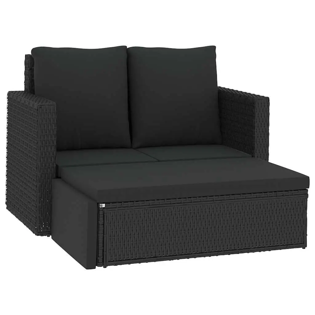2 Piece Outdoor Rattan Sofa and Stool Set
