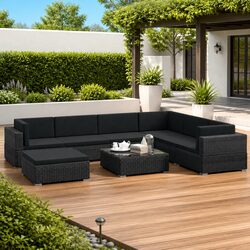 Garden Lounge Set 8 Piece Outdoor Furniture Poly Rattan Sofa with Cushions Black