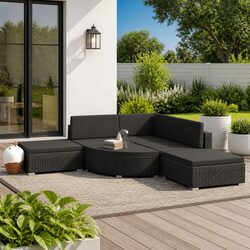 6 Piece Outdoor Rattan Sofa Set with Cushions