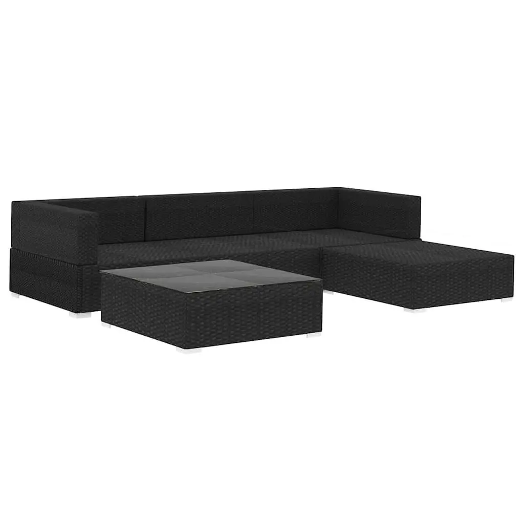 5 Piece Garden Lounge Set PE Rattan Black Outdoor Patio Sofa with Cushions