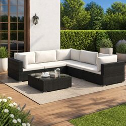 Durable 6-Piece Outdoor Garden Lounge Sofa Set with Cushions