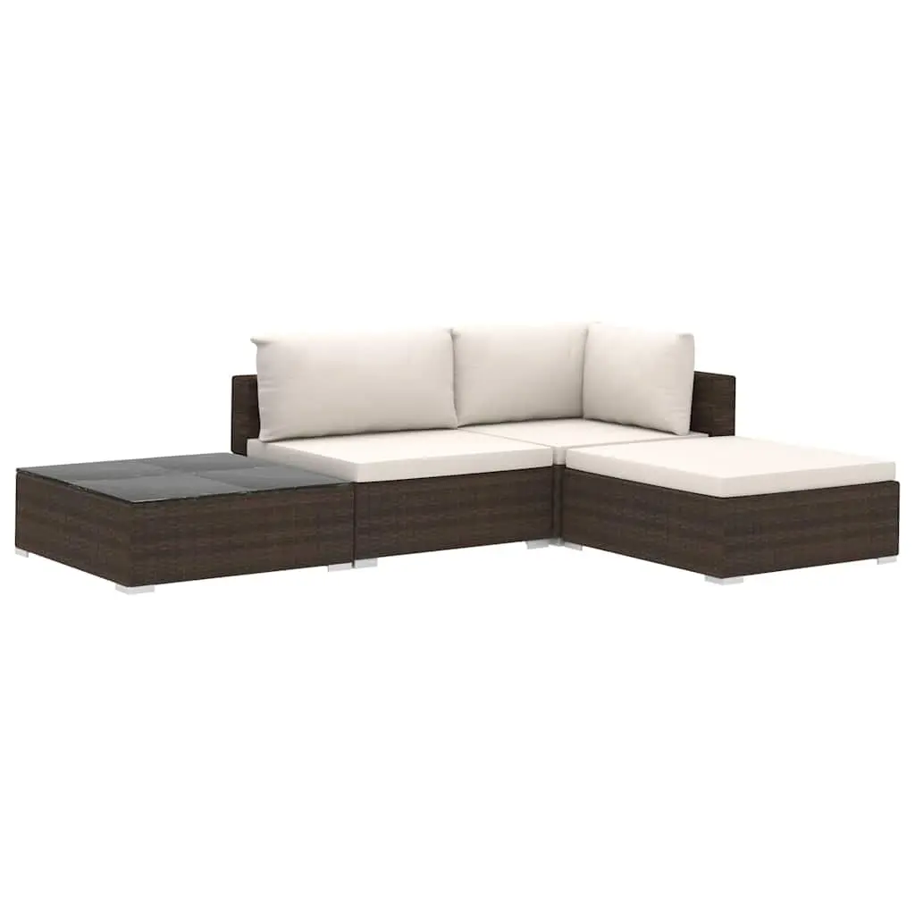 Outdoor Garden Lounge Set PE Rattan Brown 4 Piece