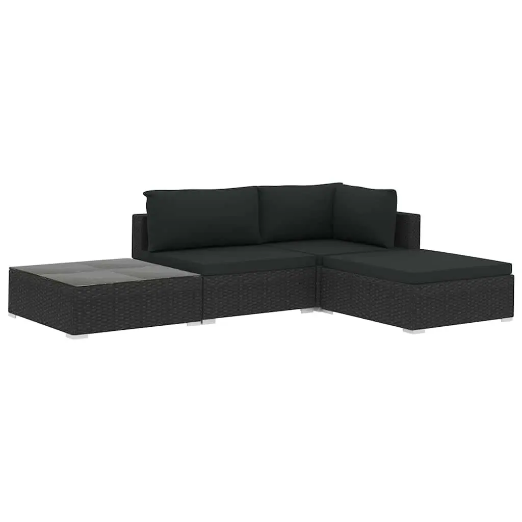 4 Piece Outdoor Lounge Set PE Rattan Black