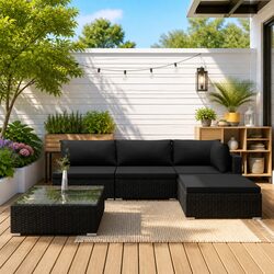 Sturdy 5 Piece Outdoor Garden Lounge Set with Cushions