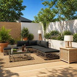 6 Piece Garden Lounge Set Outdoor Sofa with Cushions Poly Rattan Grey Patio