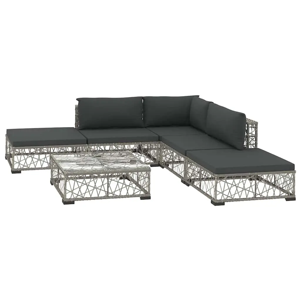 6 Piece Garden Lounge Set PE Rattan Grey Outdoor Sofa with Cushions