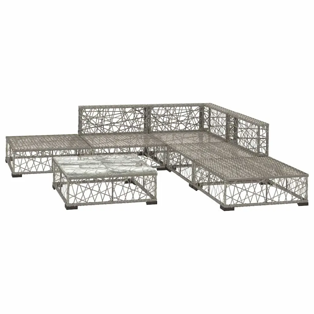 6 Piece Garden Lounge Set PE Rattan Grey Outdoor Sofa with Cushions