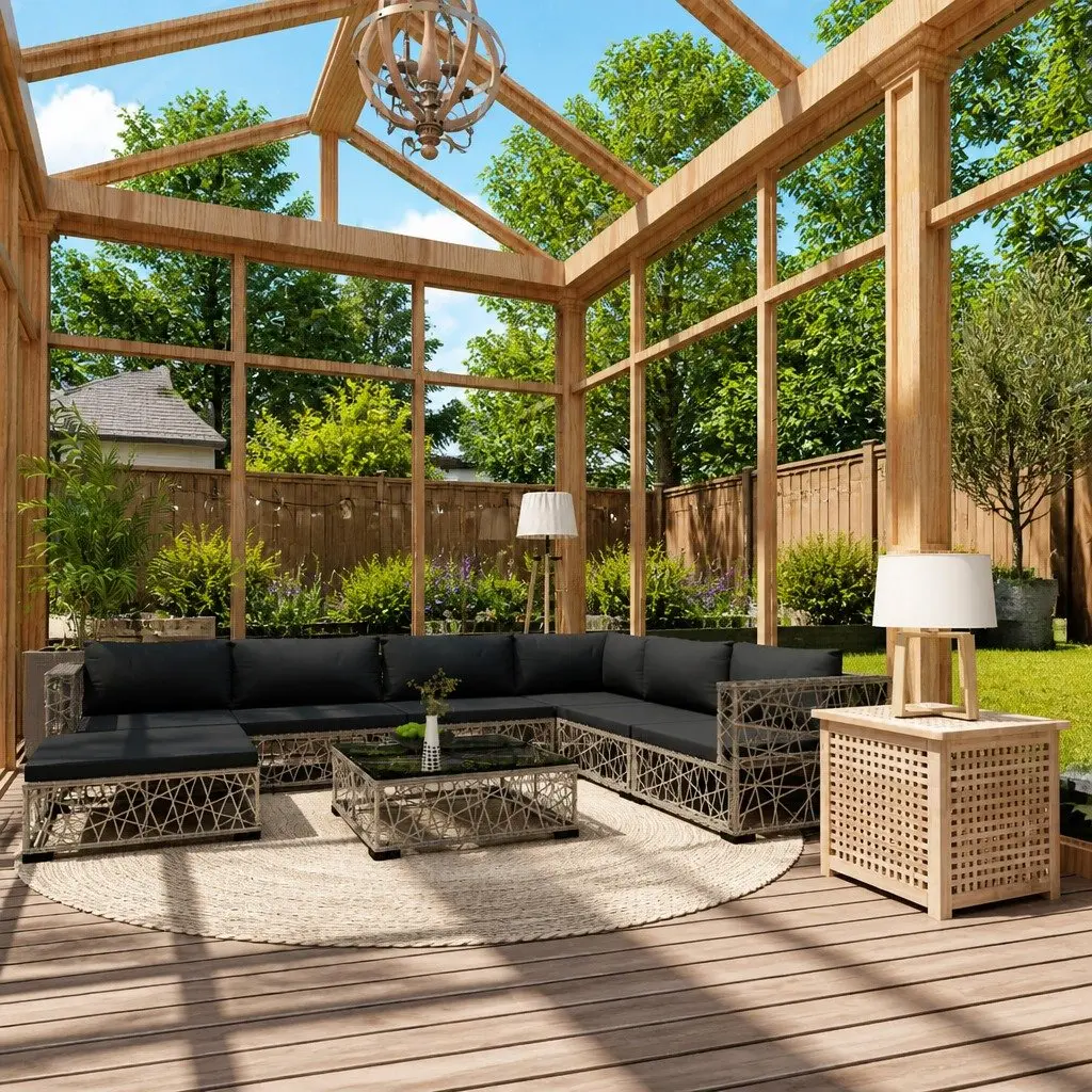 8 Piece Outdoor Lounge Set Grey Rattan Sofa