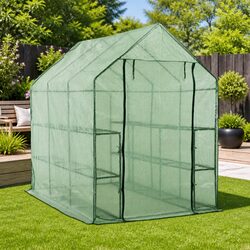 Sturdy Walk-in Greenhouse with 12 Shelves and UV Protection