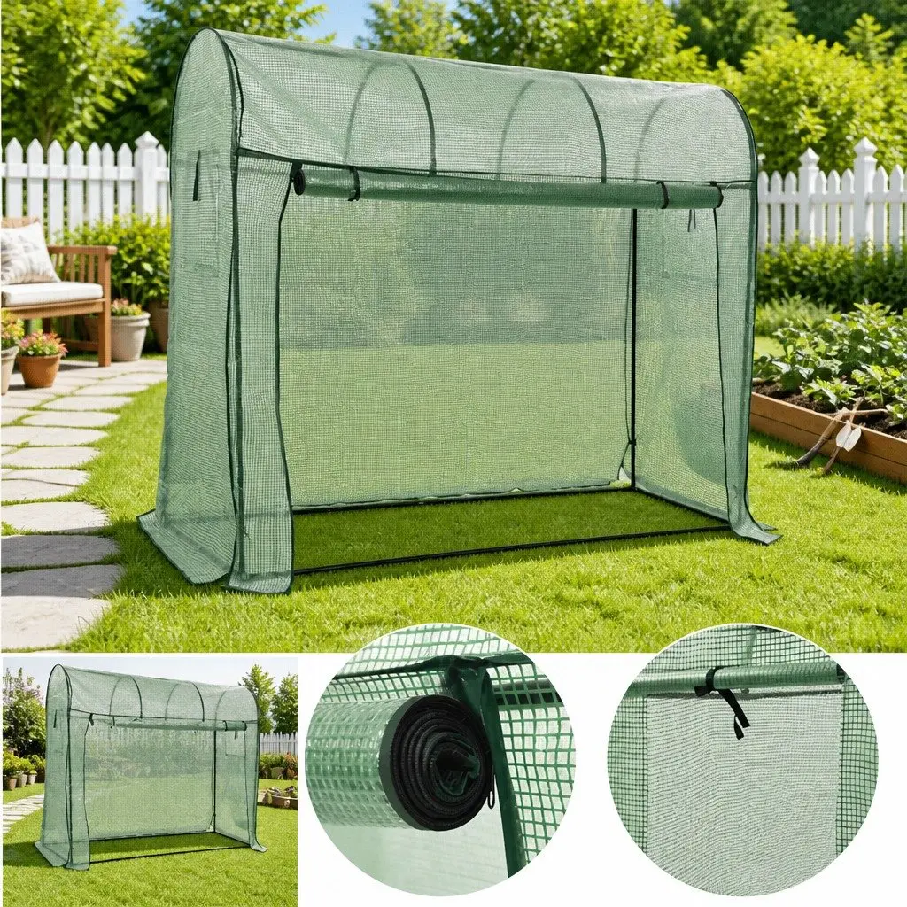 Greenhouse with Zippered Door for Extended Growing