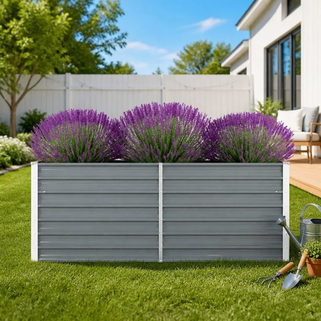 Raised Garden Bed Galvanised Steel 160x80x45 cm Grey Rectangular Planter