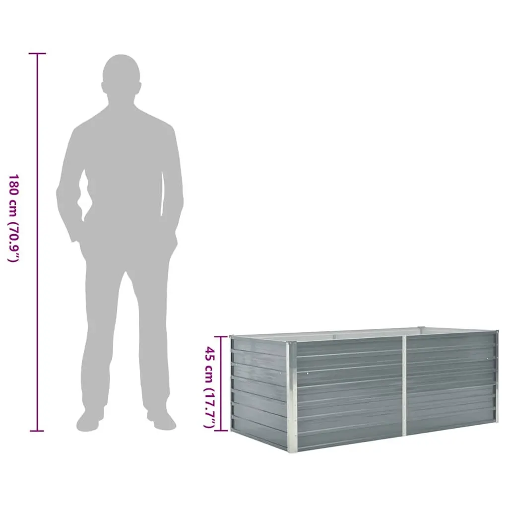 Raised Garden Bed Galvanised Steel 160x80x45 cm Grey Rectangular Planter