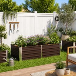 Brown Galvanised Steel Rectangular Raised Garden Bed 160x80x45cm