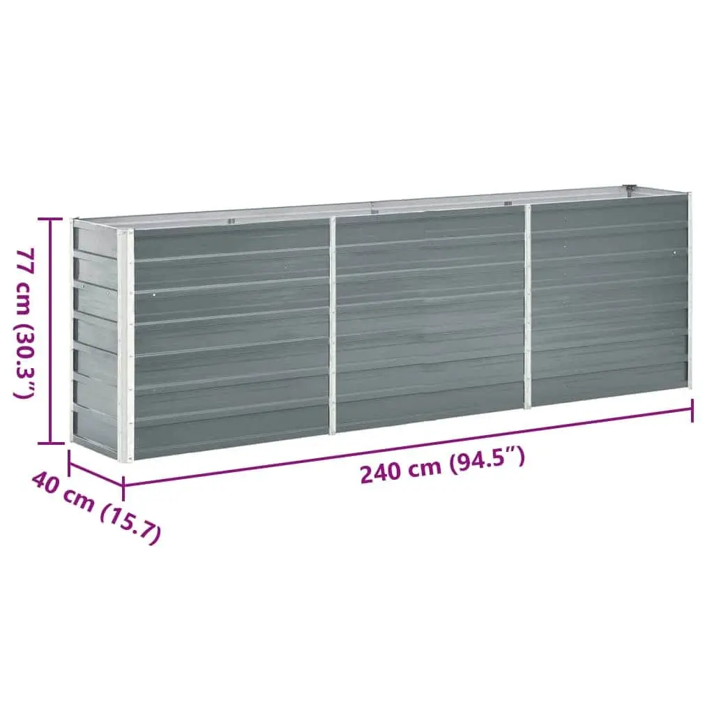 Raised Garden Bed Galvanised Steel Grey 240x40x77cm Outdoor Planter Box