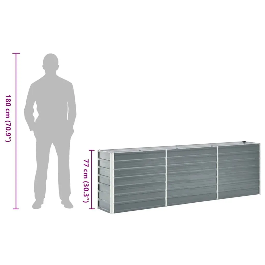 Raised Garden Bed Galvanised Steel Grey 240x40x77cm Outdoor Planter Box