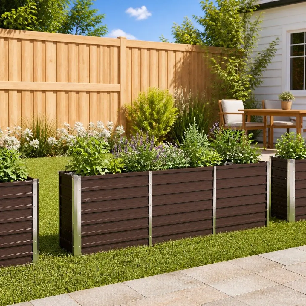 Raised Garden Bed Planter Box Galvanised Steel 240x40x77 cm Brown