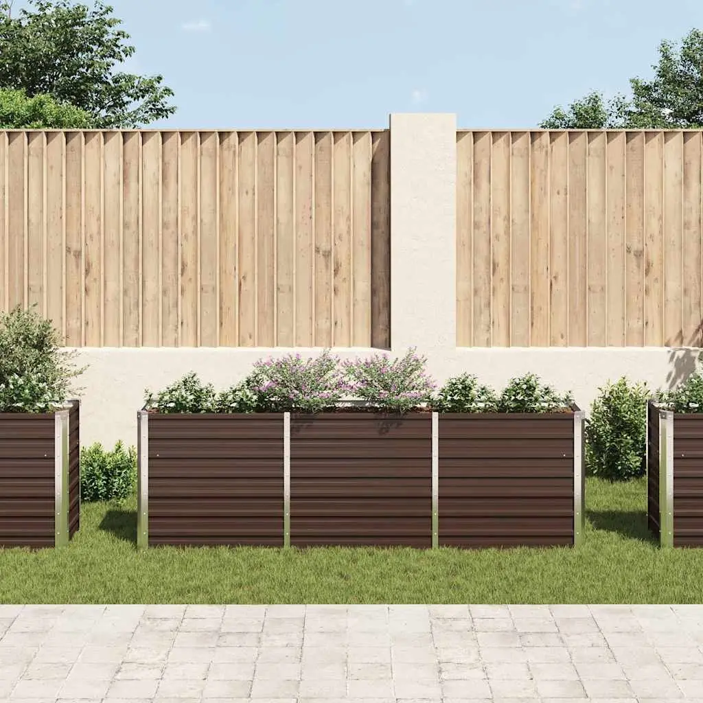 Raised Garden Bed Planter Box Galvanised Steel 240x40x77 cm Brown