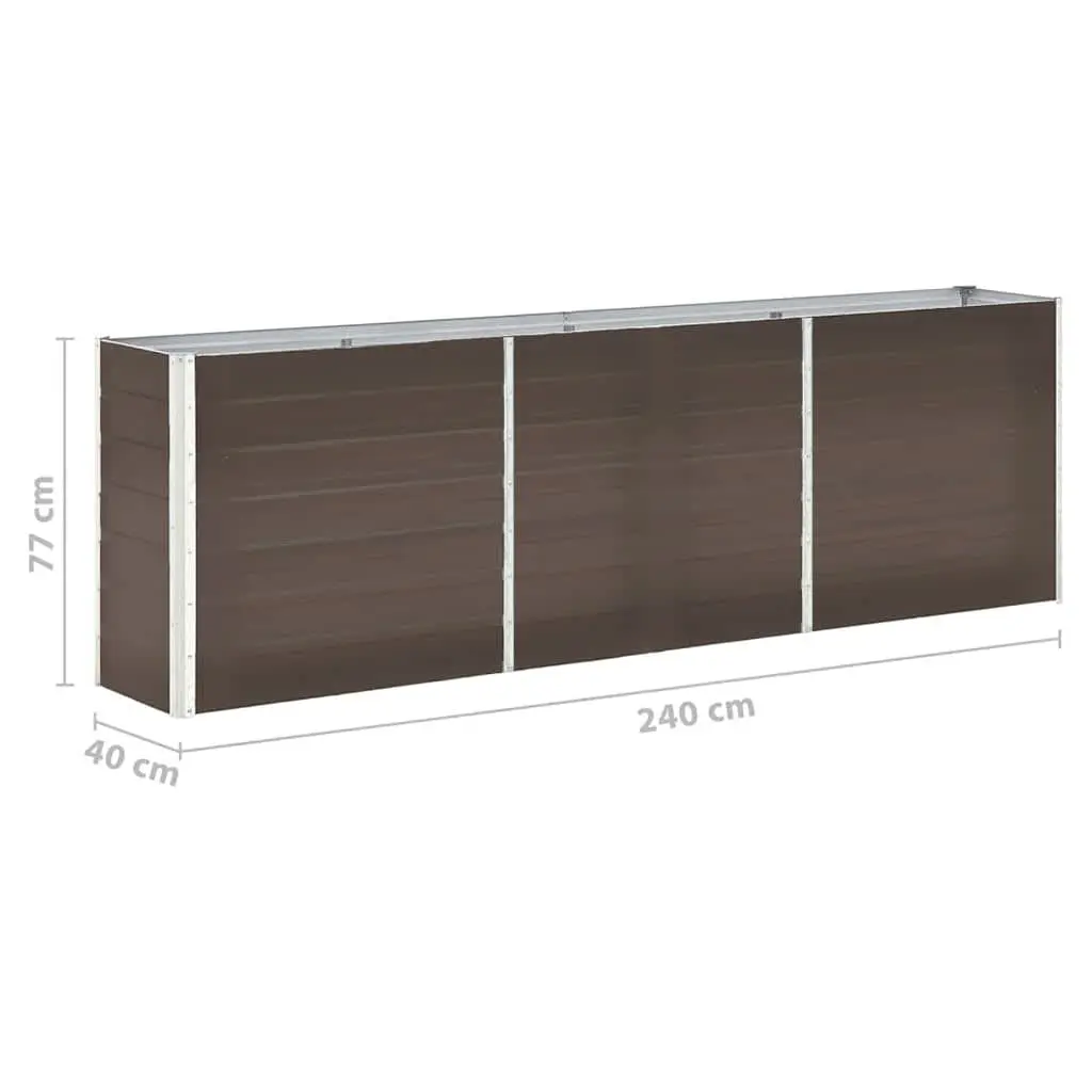 Raised Garden Bed Planter Box Galvanised Steel 240x40x77 cm Brown