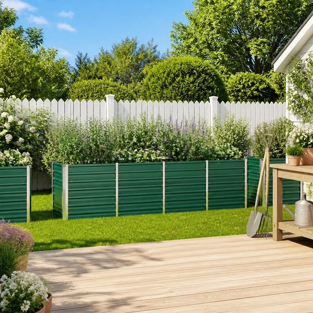 Raised Garden Bed Galvanised Steel 320x40x77cm Green Outdoor