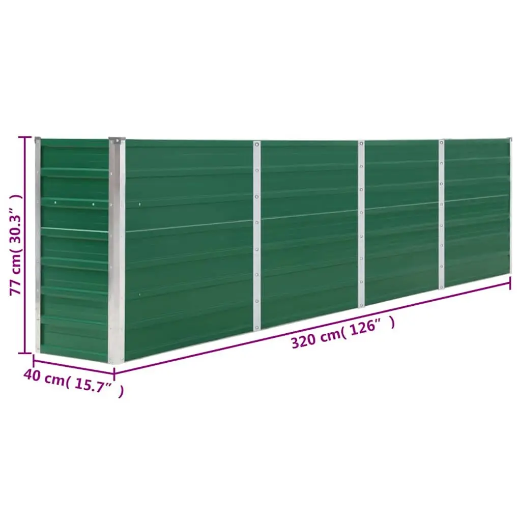 Raised Garden Bed Galvanised Steel 320x40x77cm Green Outdoor