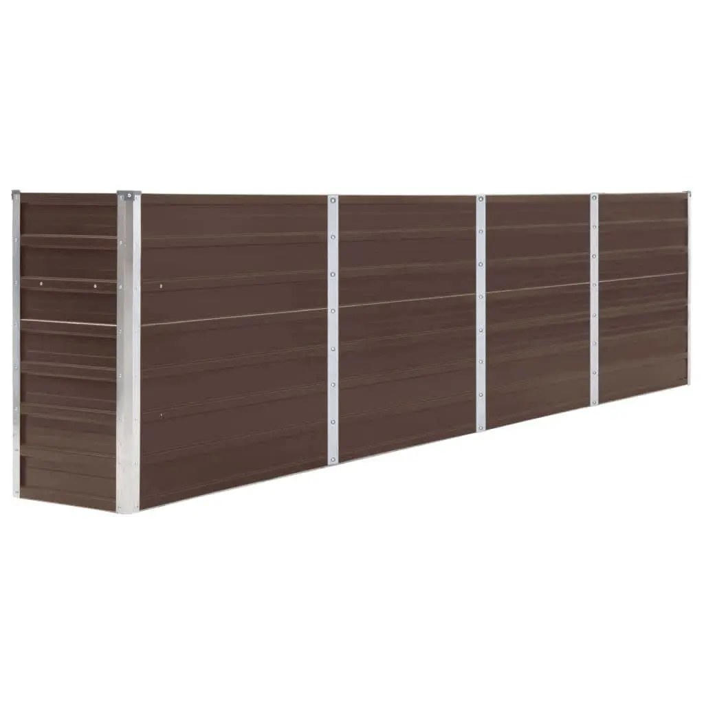Rectangular Raised Planter Brown Galvanised Steel 320x40x77cm Sturdy Construction for Vegetables Herbs Flowers