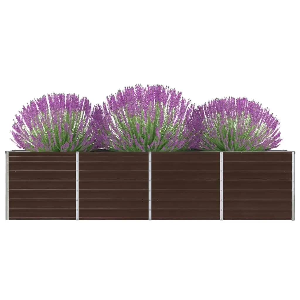 Rectangular Raised Planter Brown Galvanised Steel 320x40x77cm Sturdy Construction for Vegetables Herbs Flowers