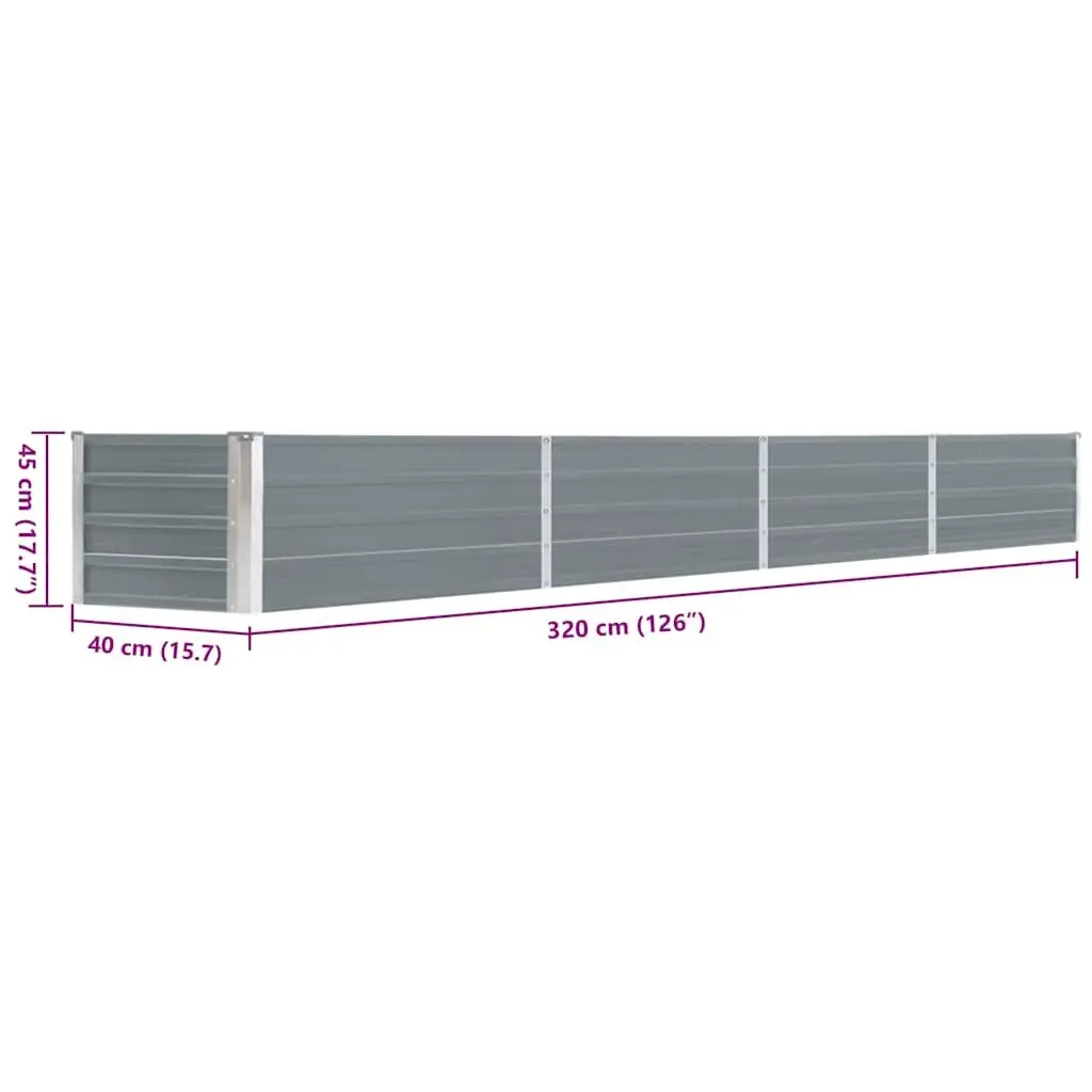 Metal Raised Garden Bed 320x40x45cm Grey