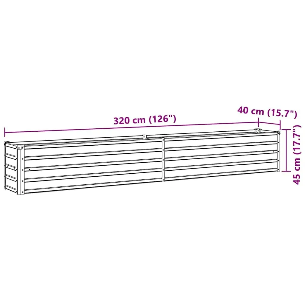 Raised Garden Bed Galvanised Steel 320 x 40 x 45 cm Brown