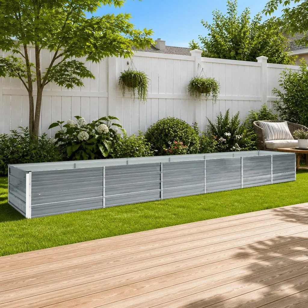 Garden Raised Bed Galvanised Steel 480 x 80 x 45 cm Grey