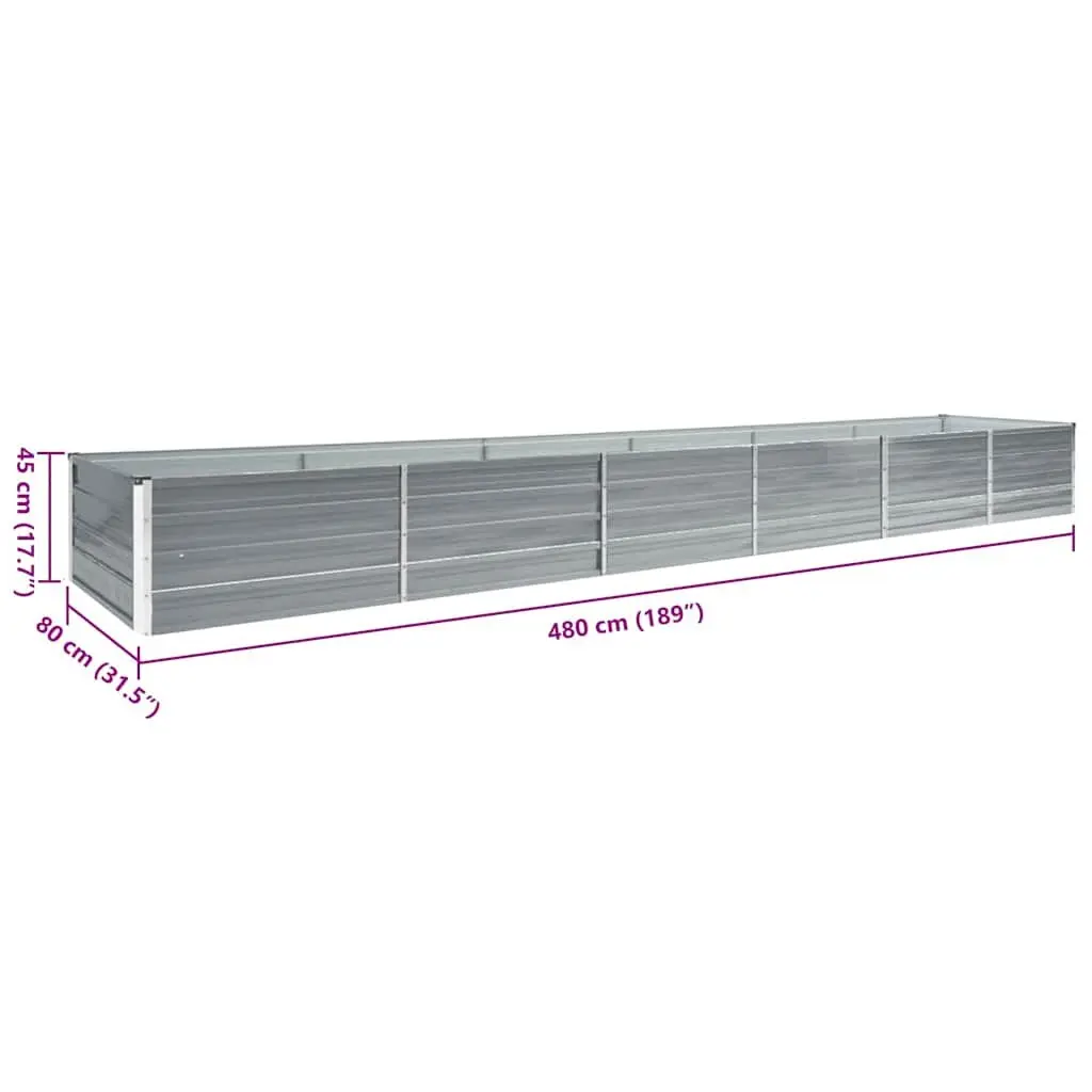 Garden Raised Bed Galvanised Steel 480 x 80 x 45 cm Grey